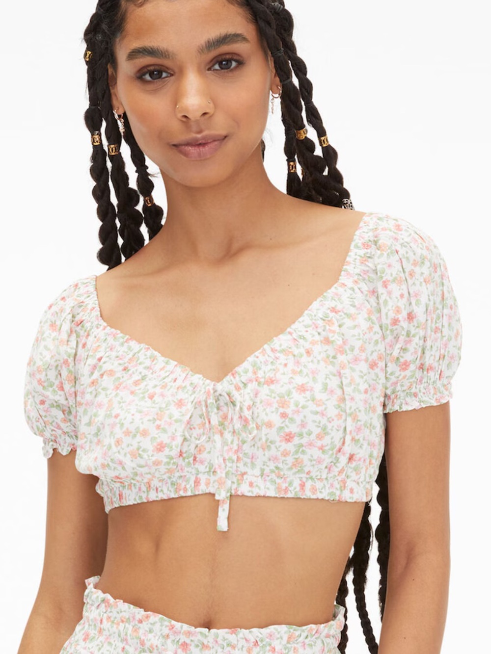 Aeropostale Floral Puff Sleeve Crop Top